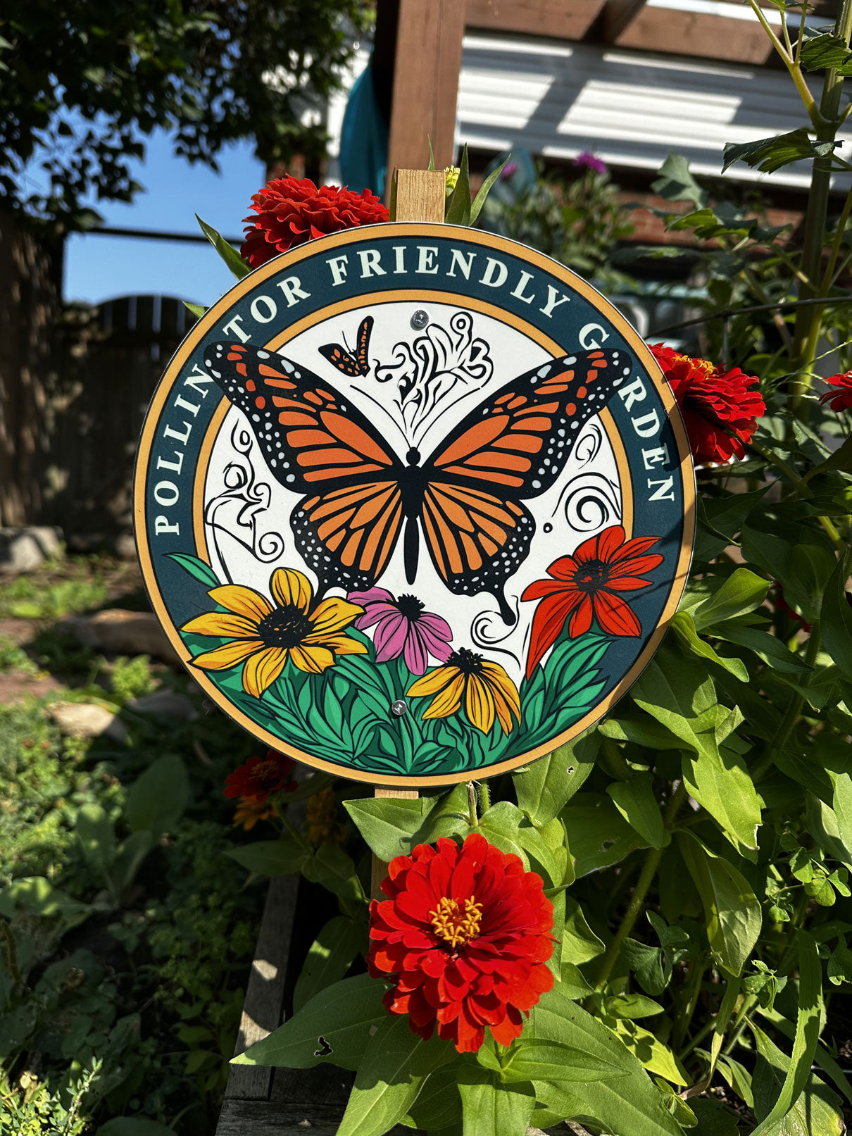 Pollinator Friendly Garden — Monarch Butterfly Sign for Wildflower & Habitat Gardens