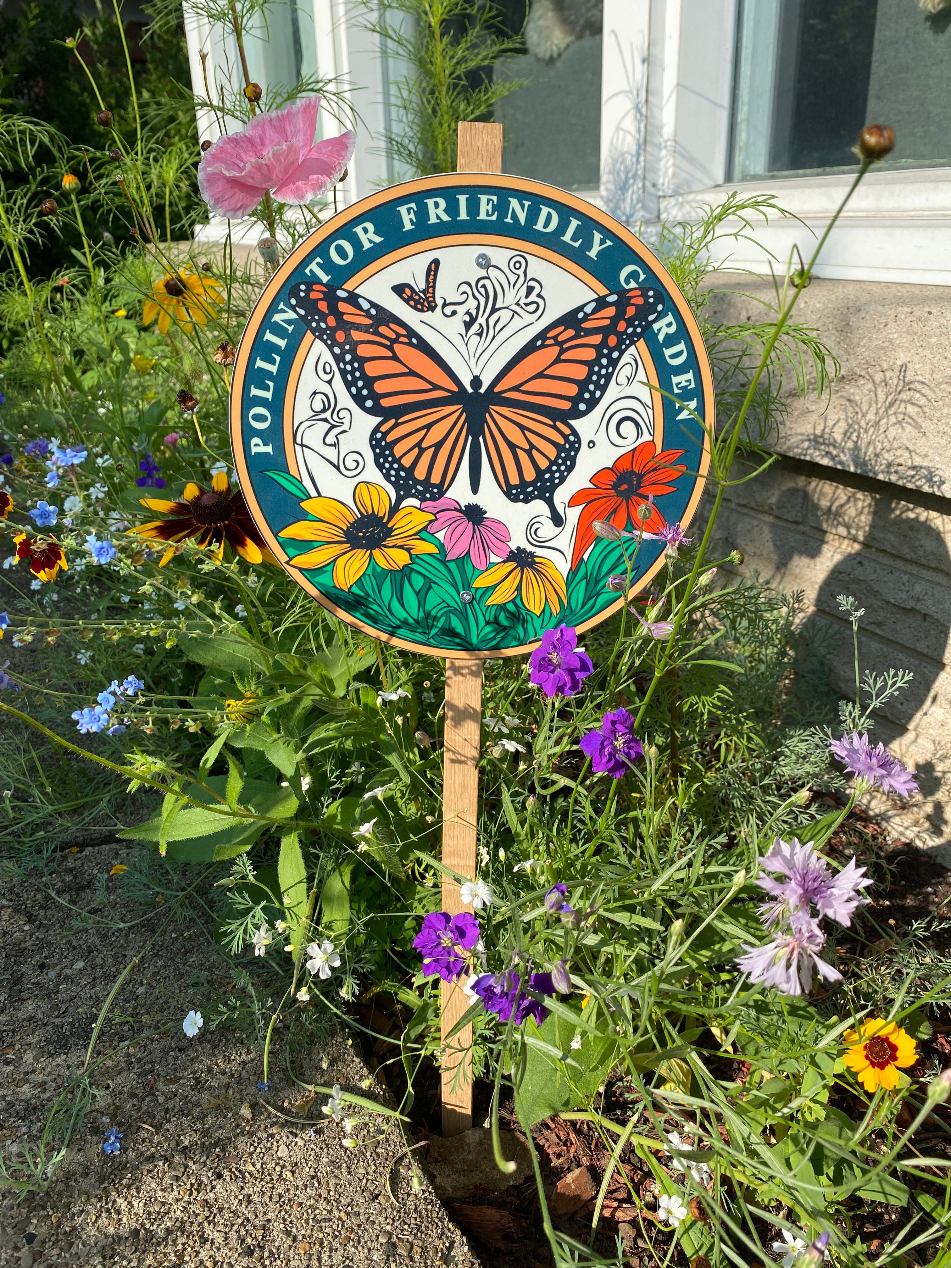 Pollinator Friendly Garden — Monarch Butterfly Sign for Wildflower & Habitat Gardens