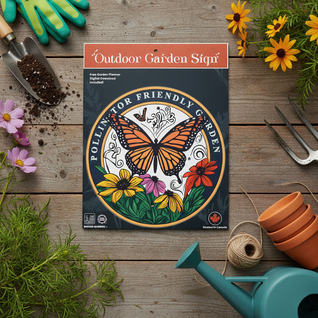 Pollinator Friendly Garden — Monarch Butterfly Sign for Wildflower & Habitat Gardens